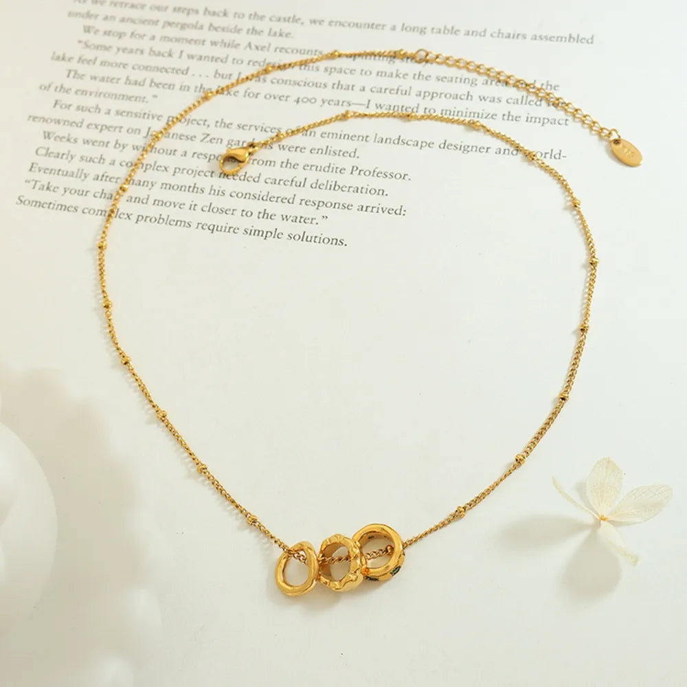 Fashion OL Titanium Steel Pendant Inlaid with Zircon Accessories Versatile Three Ring Buckle Necklace for Women