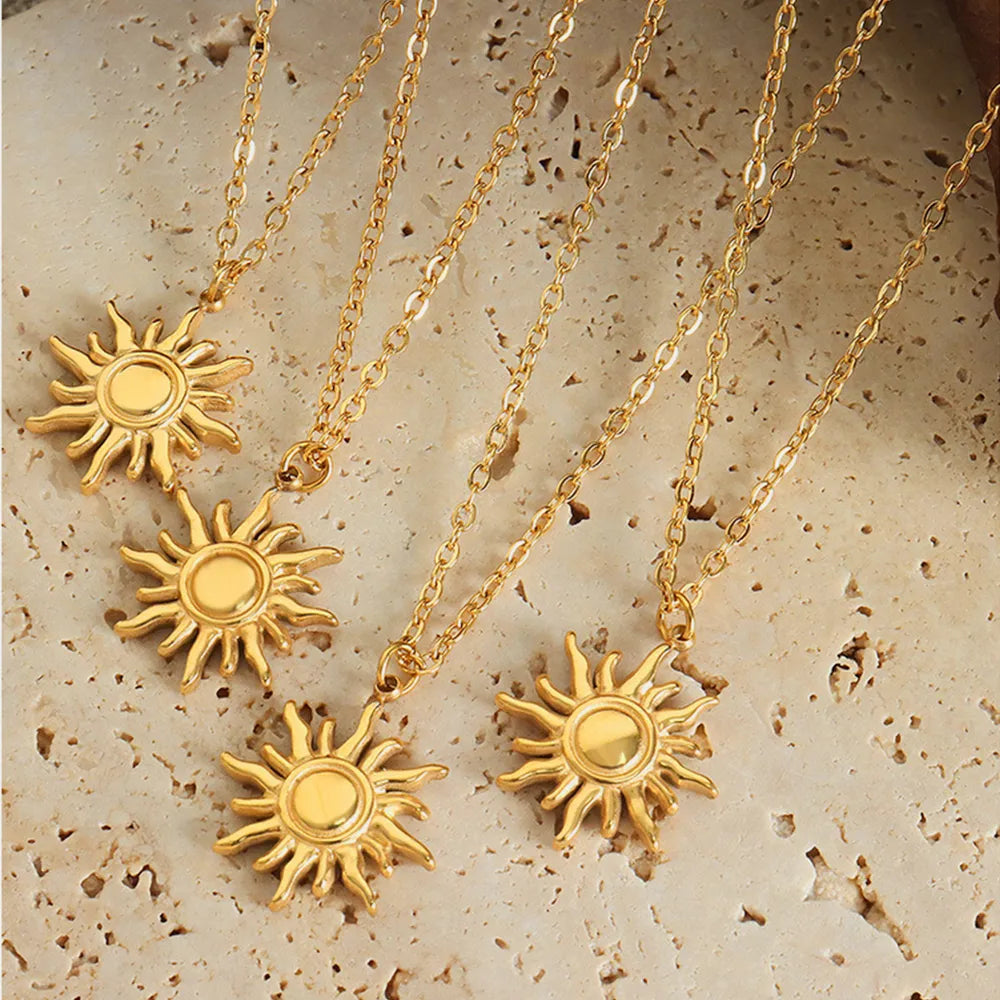 Clavicle chain fashionable and simple small sun pendant titanium steel necklace for women